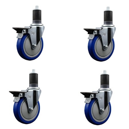 Service Caster 5'' Blue Poly Swivel 1-5/8'' Expanding Stem Caster Set with Brake, 4PK SCC-EX20S514-PPUB-BLUE-PLB-158-4